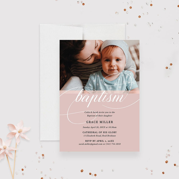 Baby Girl Baptism Party Invitation Template with Photo, Minimalist Baptism Digital Download, Printable Baptism Invites, Baptism Cards