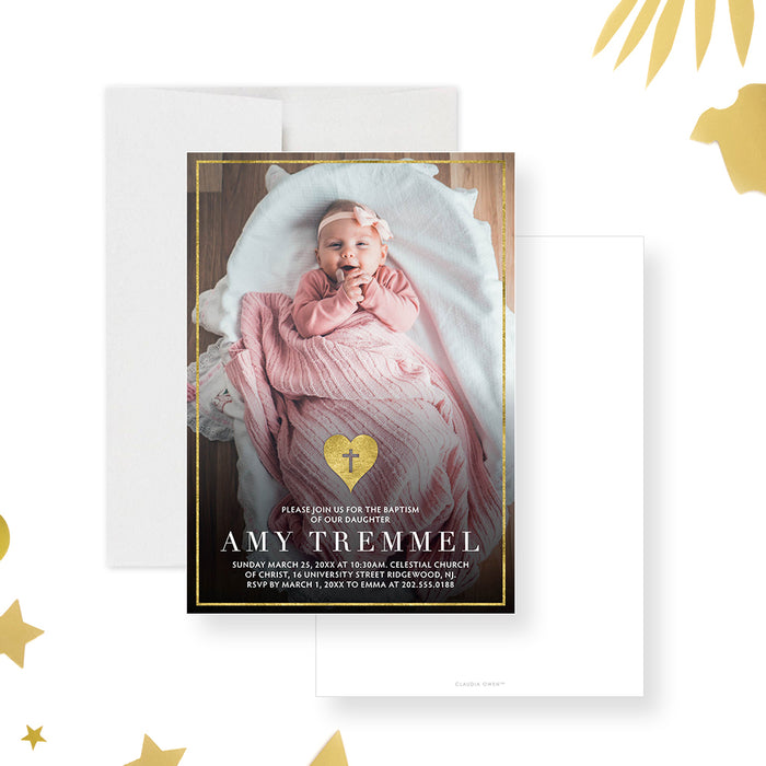 Elegant Photo Invitation for Baptism Celebration, Christening Invites with Picture, Boy and Girl Baptism Card with Cute Baby Photo