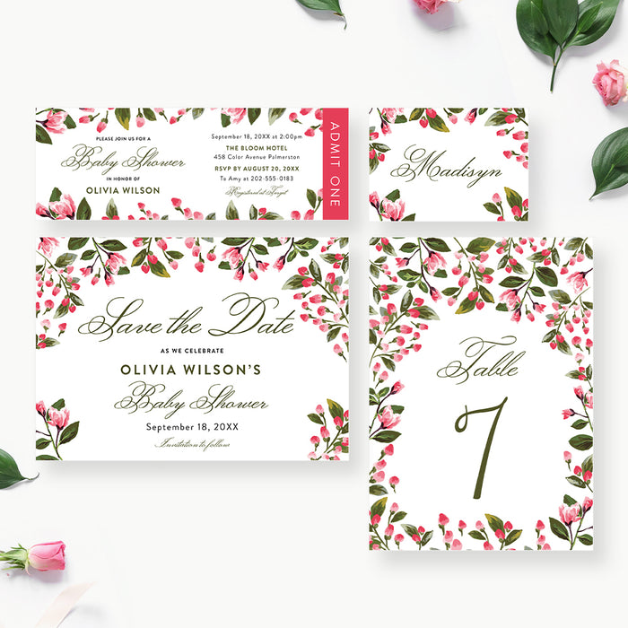 Baby Shower Invitation Card with Floral Illustration Design, Flowery Baby In Bloom Invites, Bridal Shower Invitations