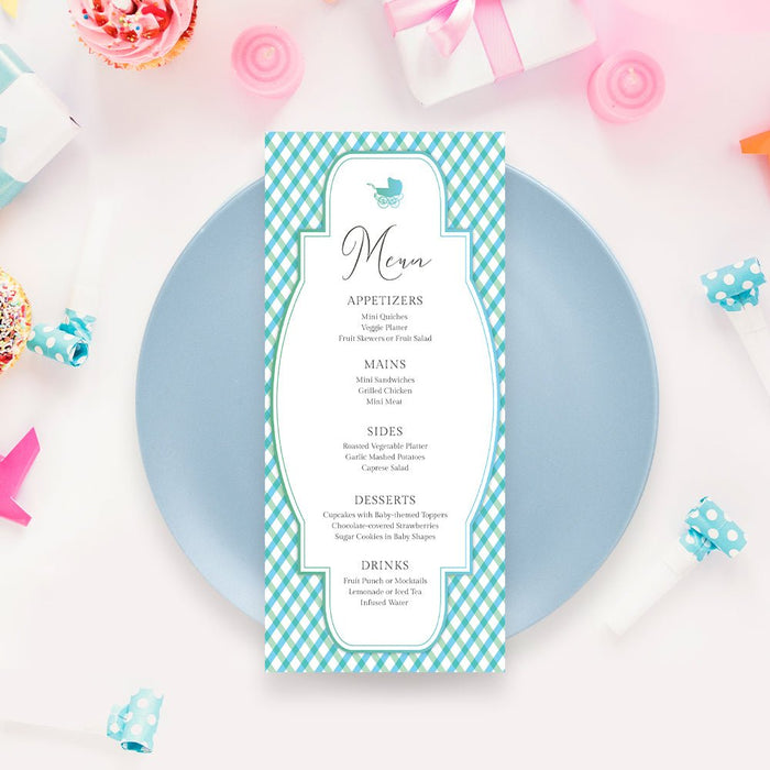 Baby Boy Shower Invitation with Green and Blue Plaid, Couples Baby Shower Invites, Mom To Be Celebration, Newborn Invitation