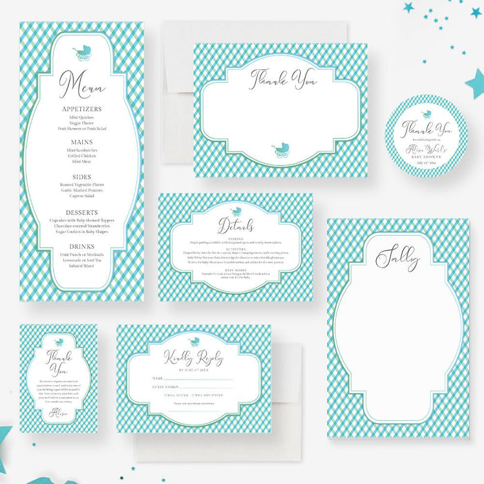 Baby Boy Shower Invitation with Green and Blue Plaid, Couples Baby Shower Invites, Mom To Be Celebration, Newborn Invitation