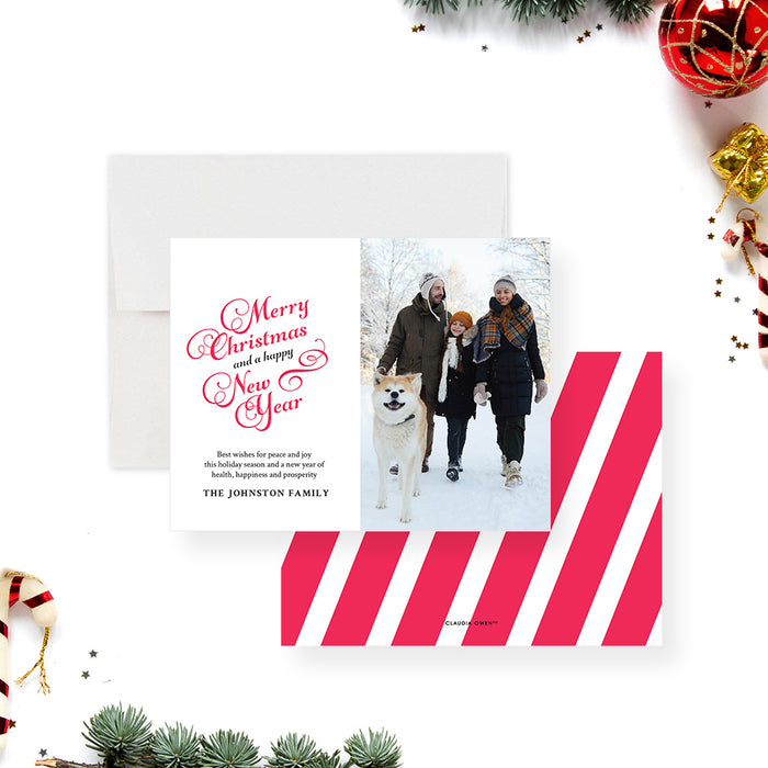 Family Photo Holiday Card, Merry Christmas and a Happy New Year Greetings Card, New Years Correspondence Card, Personalized Christmas Greeting Card