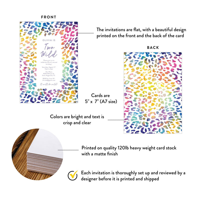 Two Wild Kids Birthday Invitation Colorful Leopard Print
