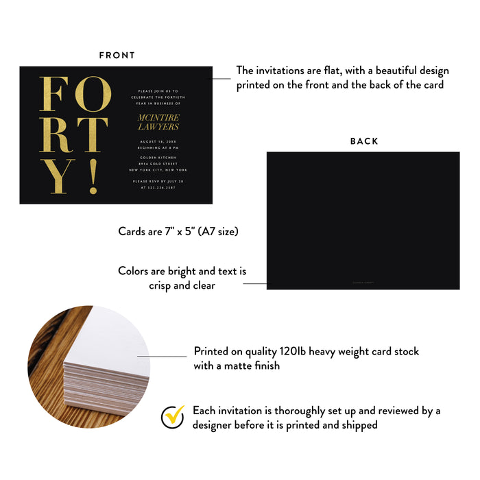 Corporate 40th Anniversary Invitation Black Gold