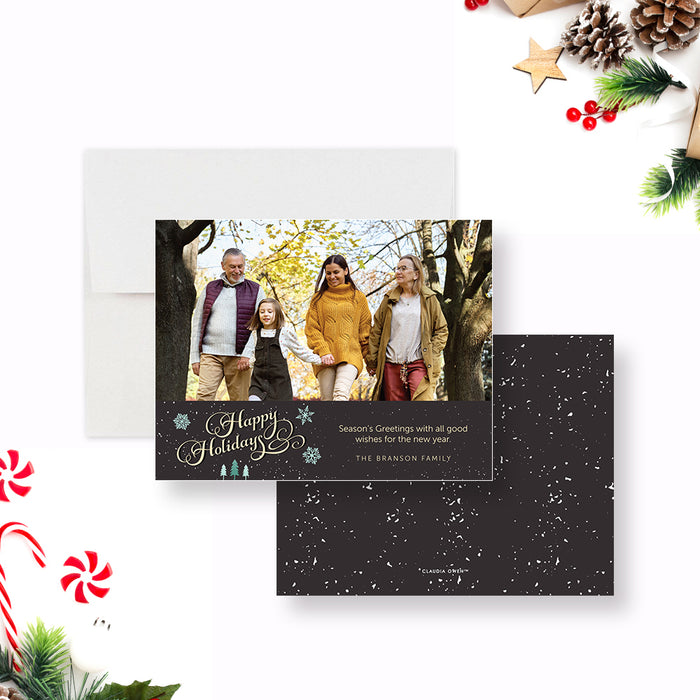 Winter Christmas Cards with Envelopes, Personalized Holiday Greeting Card with Family Photo, Custom Photo Notecards