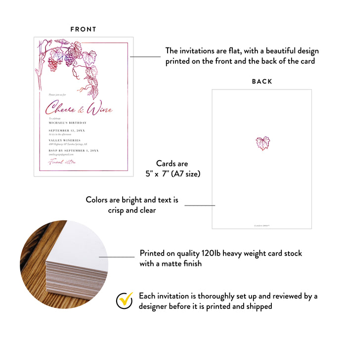 Cheese Wine Birthday Invitation Elegant Vineyard Party Card