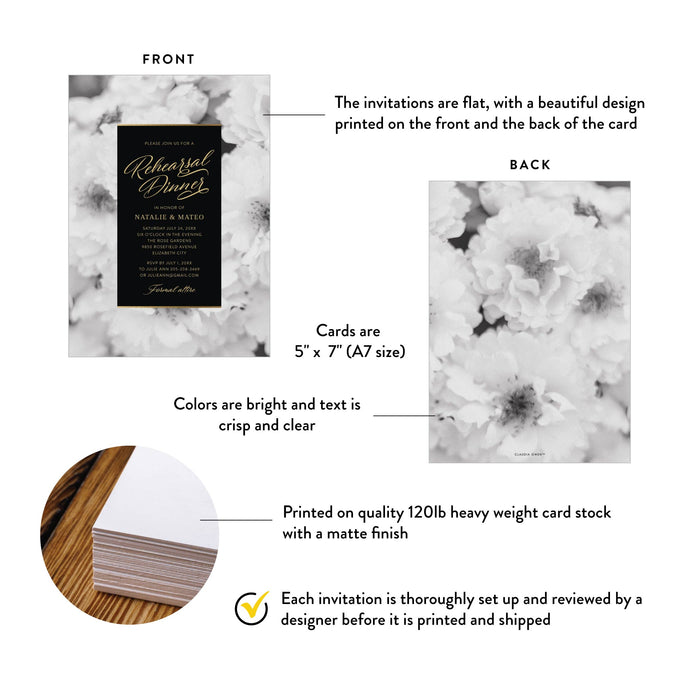Floral Rehearsal Dinner Invitation Elegant Black Wedding Event Invite