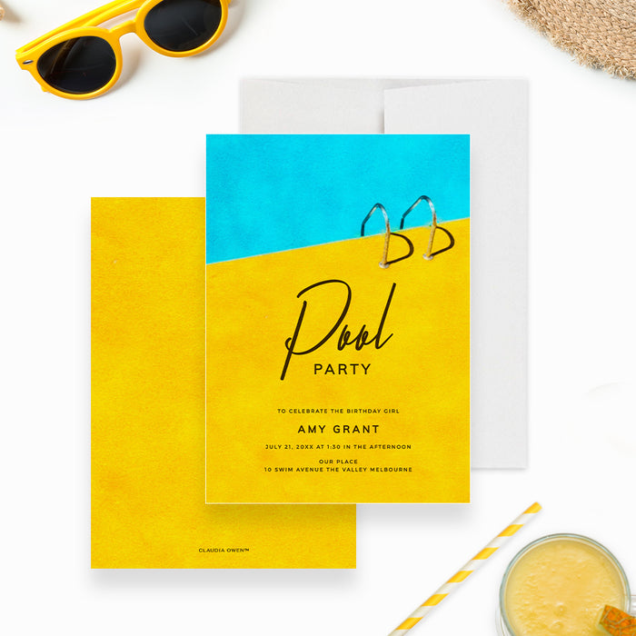 Pool Birthday Party Digital Invitation, Adult Pool Party Template, Kids Swimming Party, Summer Celebration Slip and Slide
