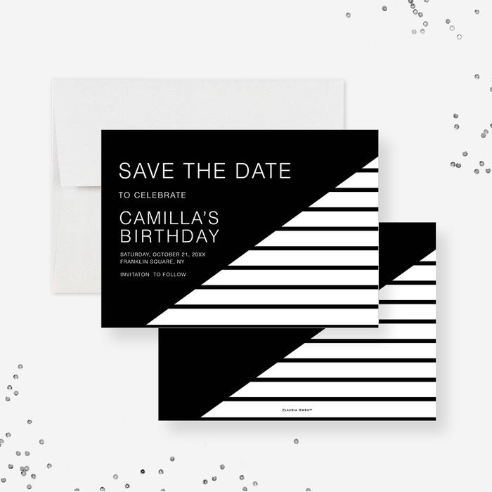Cocktails and Dancing Save the Date Card, Black and White Save the Date for Cocktail Birthday Party, Modern Save the Date for Business Event