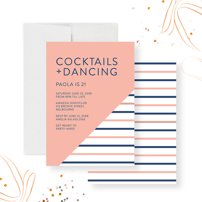 Cocktails and Dancing Party Invitation for Birthday Celebration, 21st 30th 40th Birthday Invites Card, Ladies Night Out Birthday Bash Invites