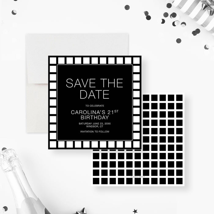 21st Birthday Save the Date in Black and White, Monochrome Save the Da 21st Birthday Save the Date in Black and White, Monochrome Save the Da
