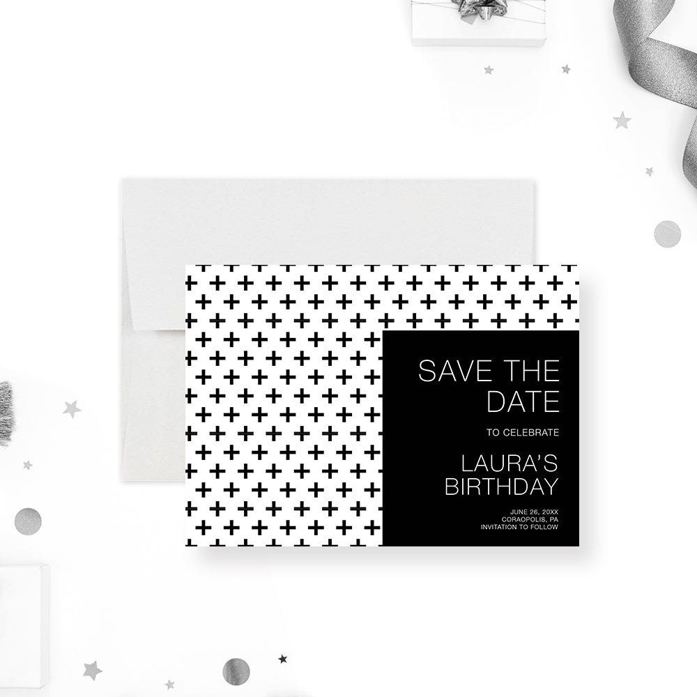 Black and White Save the Date Card for Adult Birthday Party, Modern Sa —  Claudia Owen