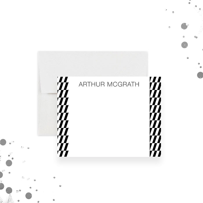 Modern Note Card in Black and White with Geometric Pattern Design, Personalized Gift for Men, Monochrome Thank You Card for Guys, Personal Stationery for Him
