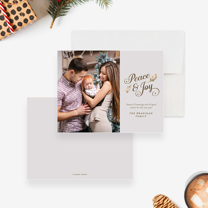 Peace and Joy Holiday Card, Personalized Family Christmas Cards with Envelopes, Christmas Greeting Cards with Family Photo