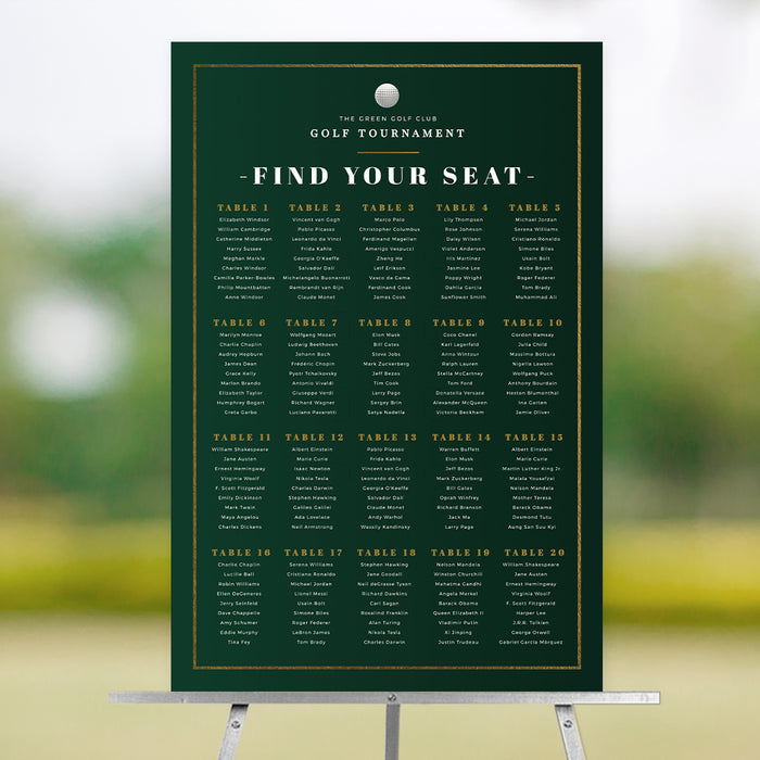 Find Your Spot, Golf Seating Chart Digital Template in Green and White, Sports Event