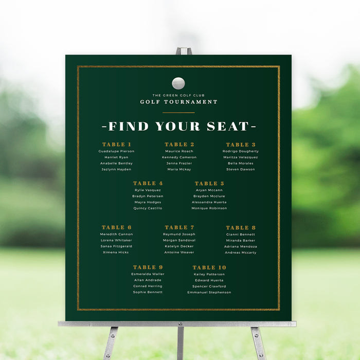 Find Your Spot, Golf Seating Chart Digital Template in Green and White, Sports Event