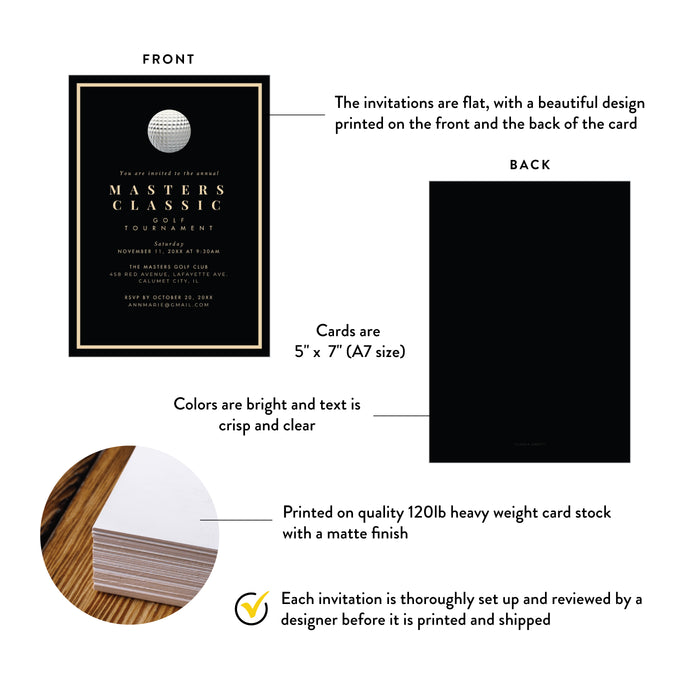 Golf Tournament Invitation Black and Gold Event