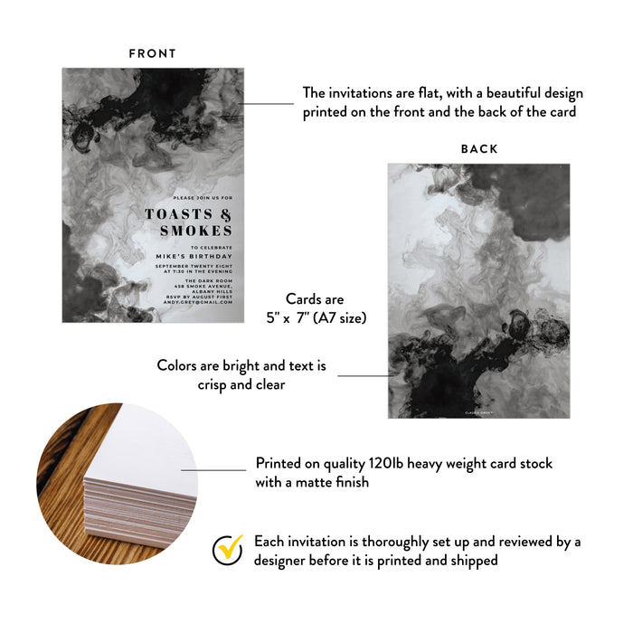 Cigar and Whiskey Birthday Invitation for Men Toasts and Smokes Theme