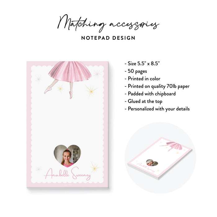 Personalized Ballerina Notepad with Photo Ballet Birthday Favor