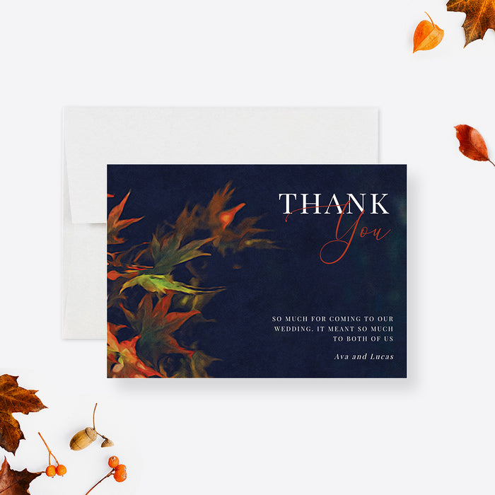 Fall Thank You Card Template, Thank You Card Digital File with Falling Leaves, Printable Thank You Card with Autumn Orange Leaves