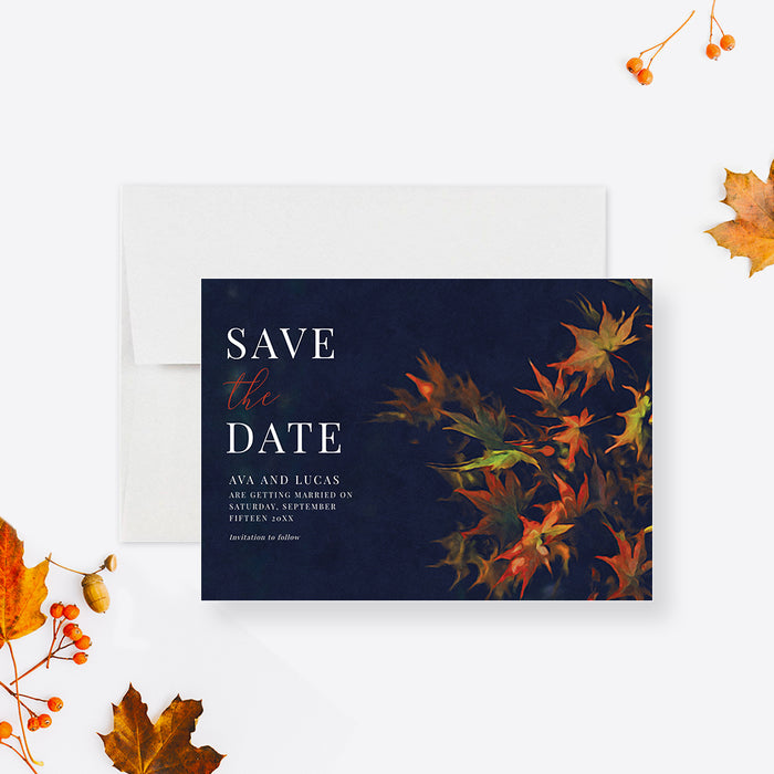 Fall Autumn Leaves Save the Date Editable Template, Fall Wedding Printable Digital Download, Winter Save The Date, Fall Event