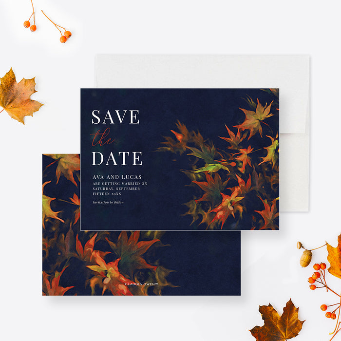 Fall Autumn Leaves Save the Date Editable Template, Fall Wedding Printable Digital Download, Winter Save The Date, Fall Event