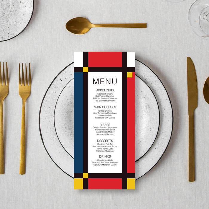 Colorful Dinner Invitation with Mondrian Inspired Geometric Print Design, Artistic Invitation for Birthday Celebration, Artist Reception Invitation, Art Party Invitation