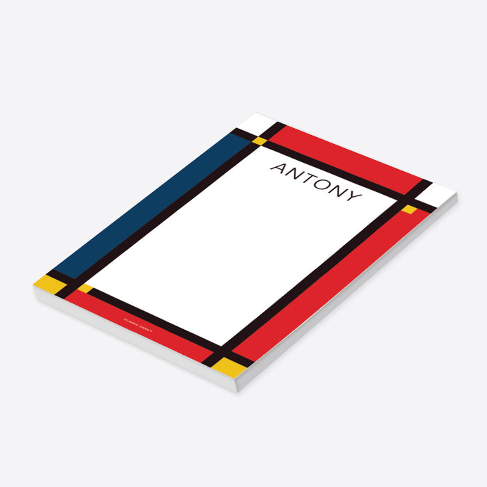 Colorful Notepad with Mondrian Inspired Geometric Print Design, Personalized Gift for Men, Artistic Writing Pad for the Office, Stationery for Artists, Gifts for Creative People