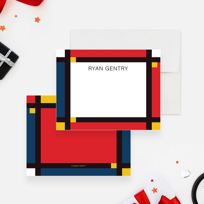 Colorful Note Card with Mondrian Inspired Geometric Print Design, Personalized Gift for Men and Women, Artistic Thank You Card for Birthday Dinner Party