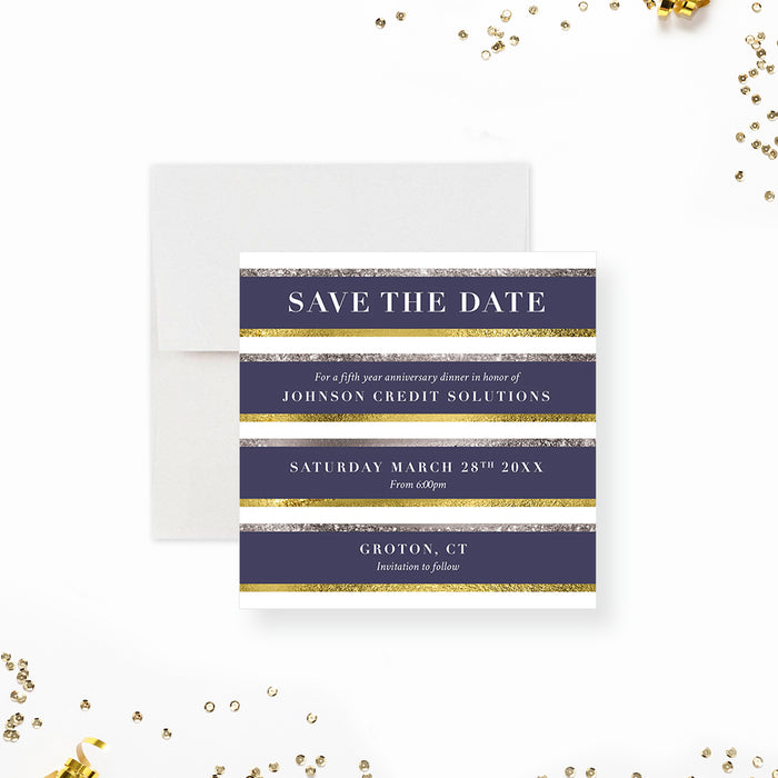 Blue Silver Gold Save the Date for Business Anniversary Party, Elegant Save the Date Card for 5th 10th 15th 20th 25th Company Anniversary Celebration