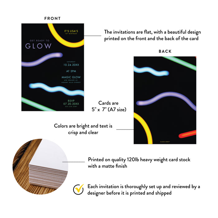 Kids Glow Party Birthday Invitation Fun Neon Party Design