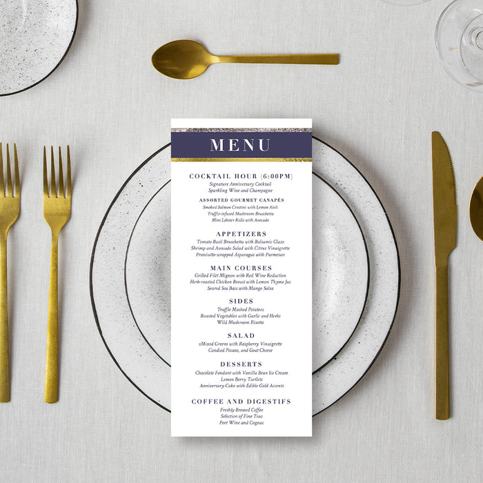 Blue Silver Gold Invitation for Business Anniversary Dinner Party, Elegant Invites for 5th 10th 15th 20th 25th Company Anniversary Celebration, Client Appreciation Dinner Invitation