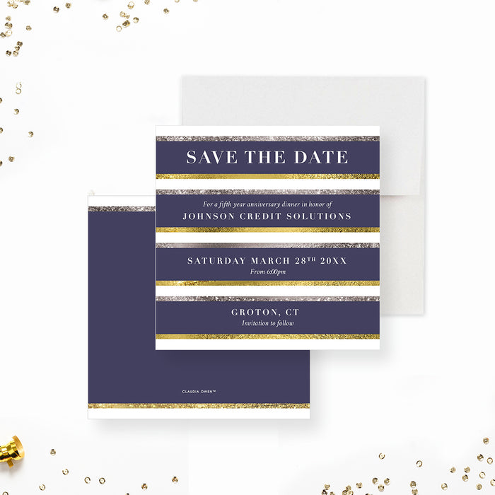 Blue Silver Gold Save the Date for Business Anniversary Party, Elegant Save the Date Card for 5th 10th 15th 20th 25th Company Anniversary Celebration