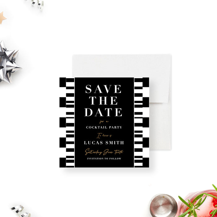 Black and White Save the Date Card for Business Cocktail Party, Monochrome Save the Date for Birthday Party with Geometric Design
