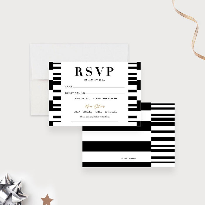 Black and White Cocktail Party Invitation Card, Monochrome Invites for Birthday Party, Abstract Invitation for Happy Hour Party with Geometric Design