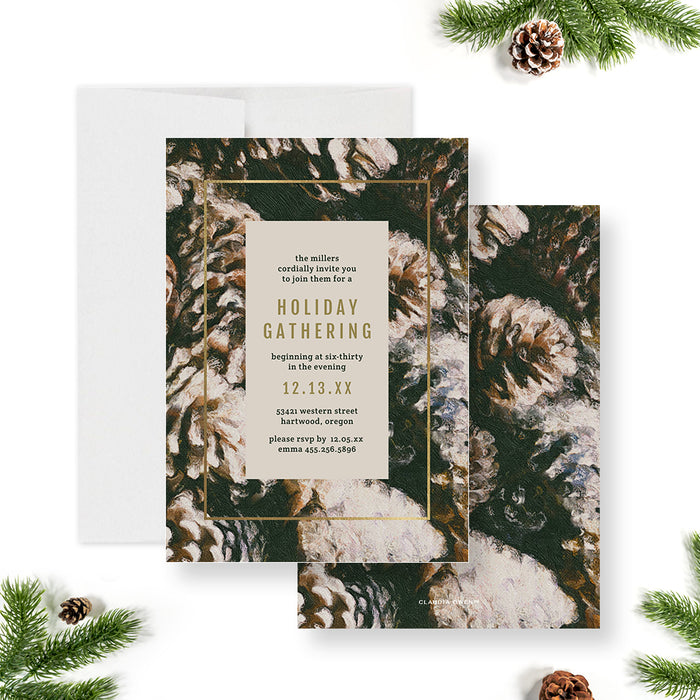 Holiday Party Invitation Editable Template, Corporate Christmas Party Printable Digital Download with Pine Cones, Business Holiday Invites