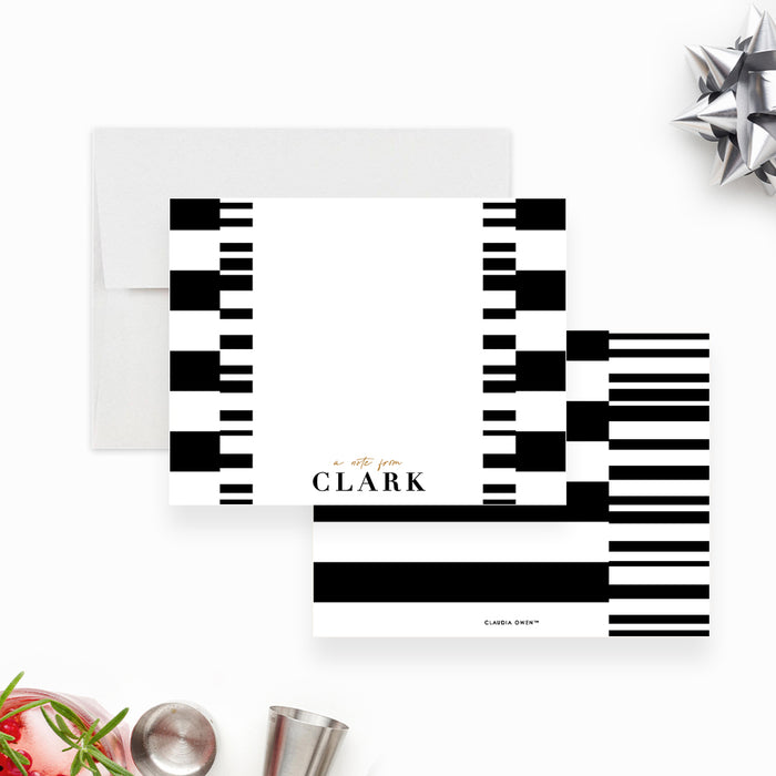 Black and White Abstract Note Card for Men, Business Cocktail Thank You Cards, Monochrome Stationery for Professionals with Geometric Design