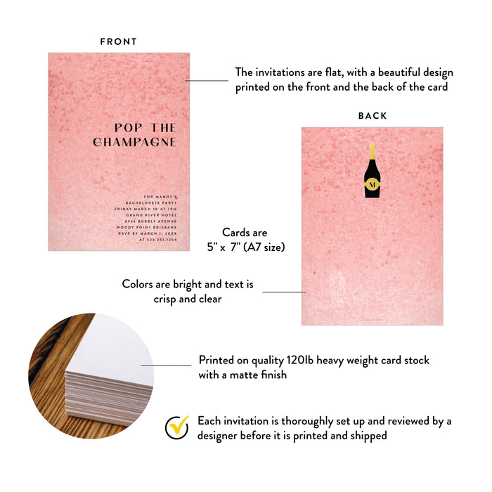 Pink Bubbly Pop the Champagne Bachelorette Party Invitation