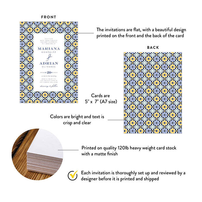 Mediterranean Wedding Invitation Blue and Yellow Tile Design