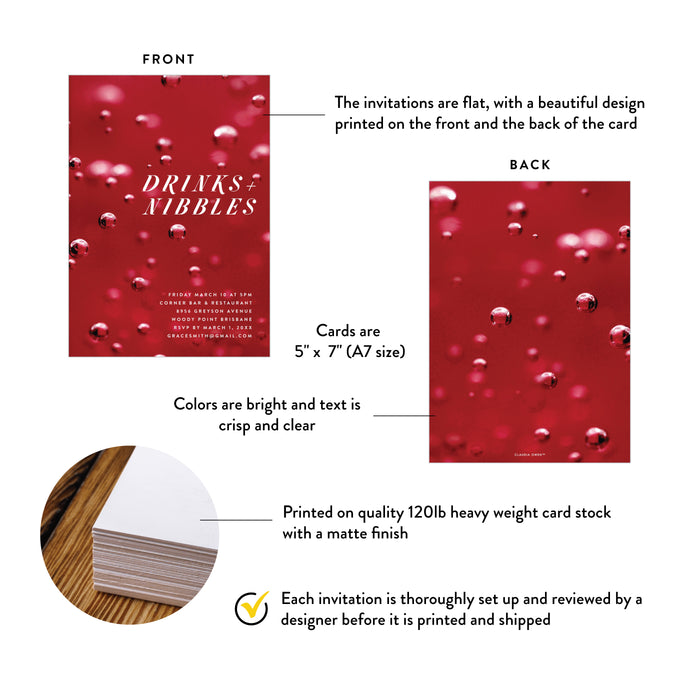 Cocktail Party Invitation Drinks and Nibbles Red Design