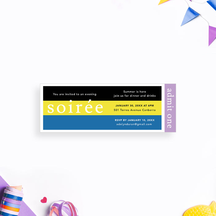 Colorful Invitation for Summer Soiree, Summer Birthday Party Invitation Card, Dinner and Drinks Summer Celebration