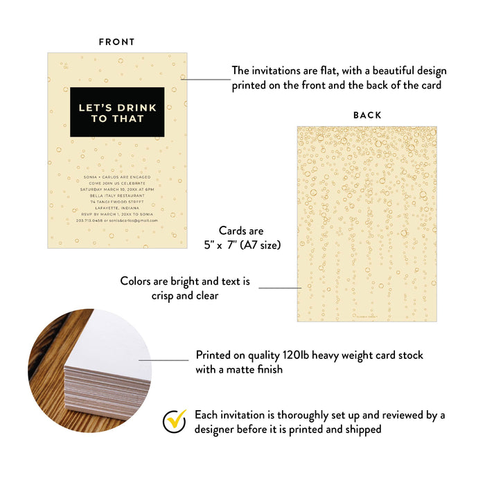 Champagne Bubbles Engagement Party Invitation Let’s Drink to That