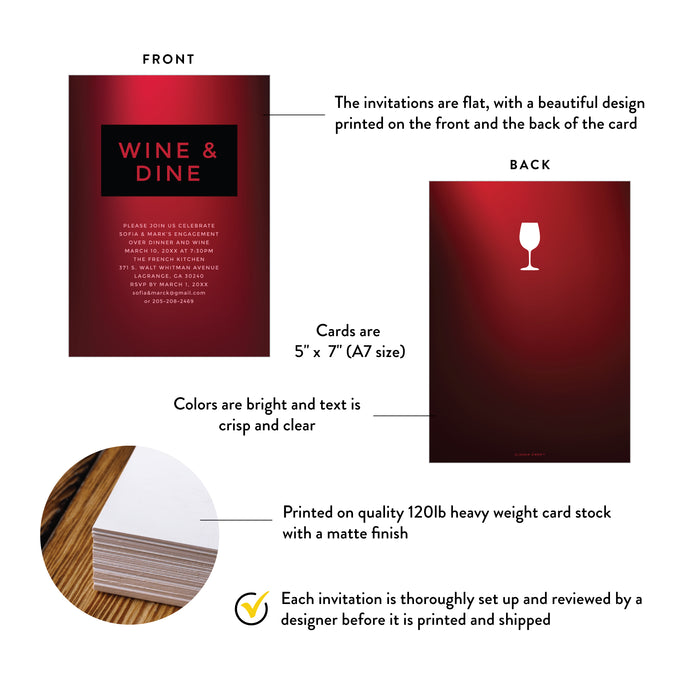 Wine and Dine Engagement Party Invitation Dinner Theme Card