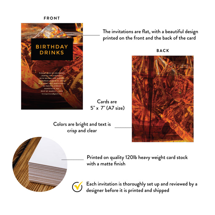 Whiskey Birthday Invitation for Men Cocktail Party Theme