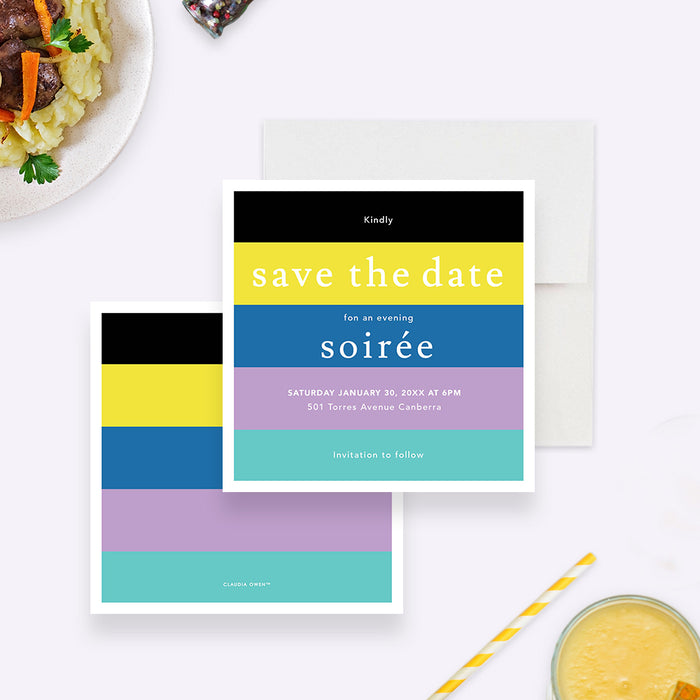 Colorful Save the date for Summer Soiree, Summer Cocktails Save the Dates, Summer Birthday Party Save the Date, Dinner and Drinks Summer Celebration