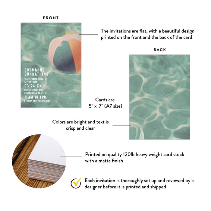 Swimming and Sunbathing Pool Birthday Party Invitation