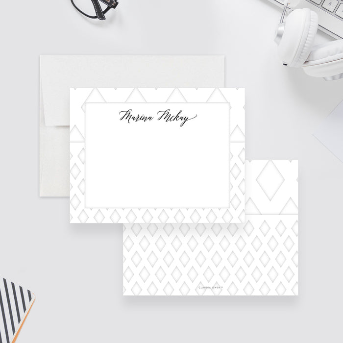White Themed Note Card, All White Birthday Thank You Cards with Geometric Pattern, White Stationery for the Office, Personalized Correspondence Card for Men and Women