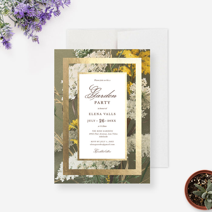 Garden Party Invitation Editable Template, Floral Birthday Invites For Women, Printable Spring Bridal Wedding Shower Digital Download