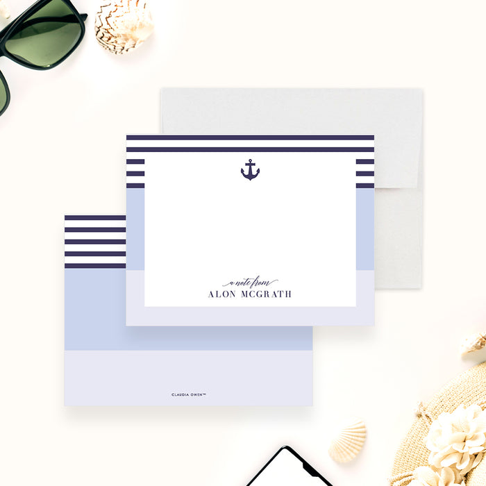 Nautical Note Card with Anchor, Personalized Stationery for Men, Coastal Gifts for Him, Sea Themed Thank You Cards, Maritime Note Cards for Fisherman, Sailing Stationery