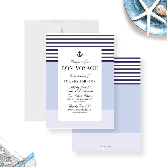 Bon Voyage GoodBye Party Invitations, Going Away Dinner, Nautical Themed Birthday Party Invitation, Farewell Retirement Party Invites